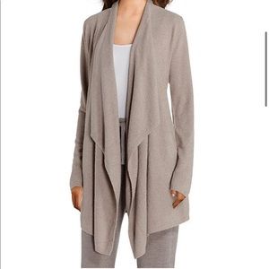 Barefoot Dreams Taupe Cozy Draped Open-Front Robe Cardigan